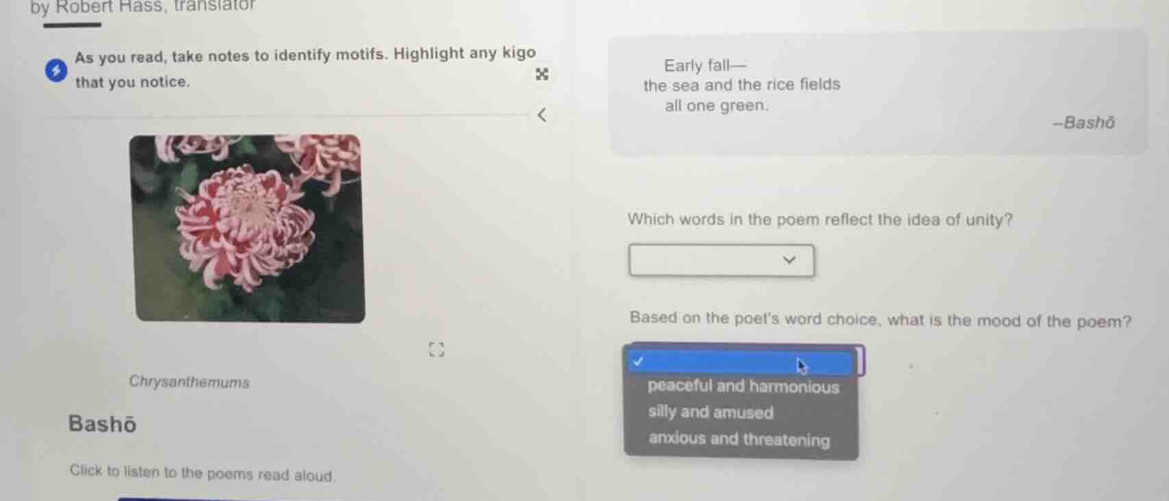 by robert hass, translator as you read, take notes to identify motifs. …