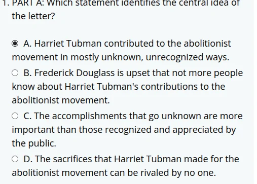 1. part a: which statement identifies the central idea of the letter? a…