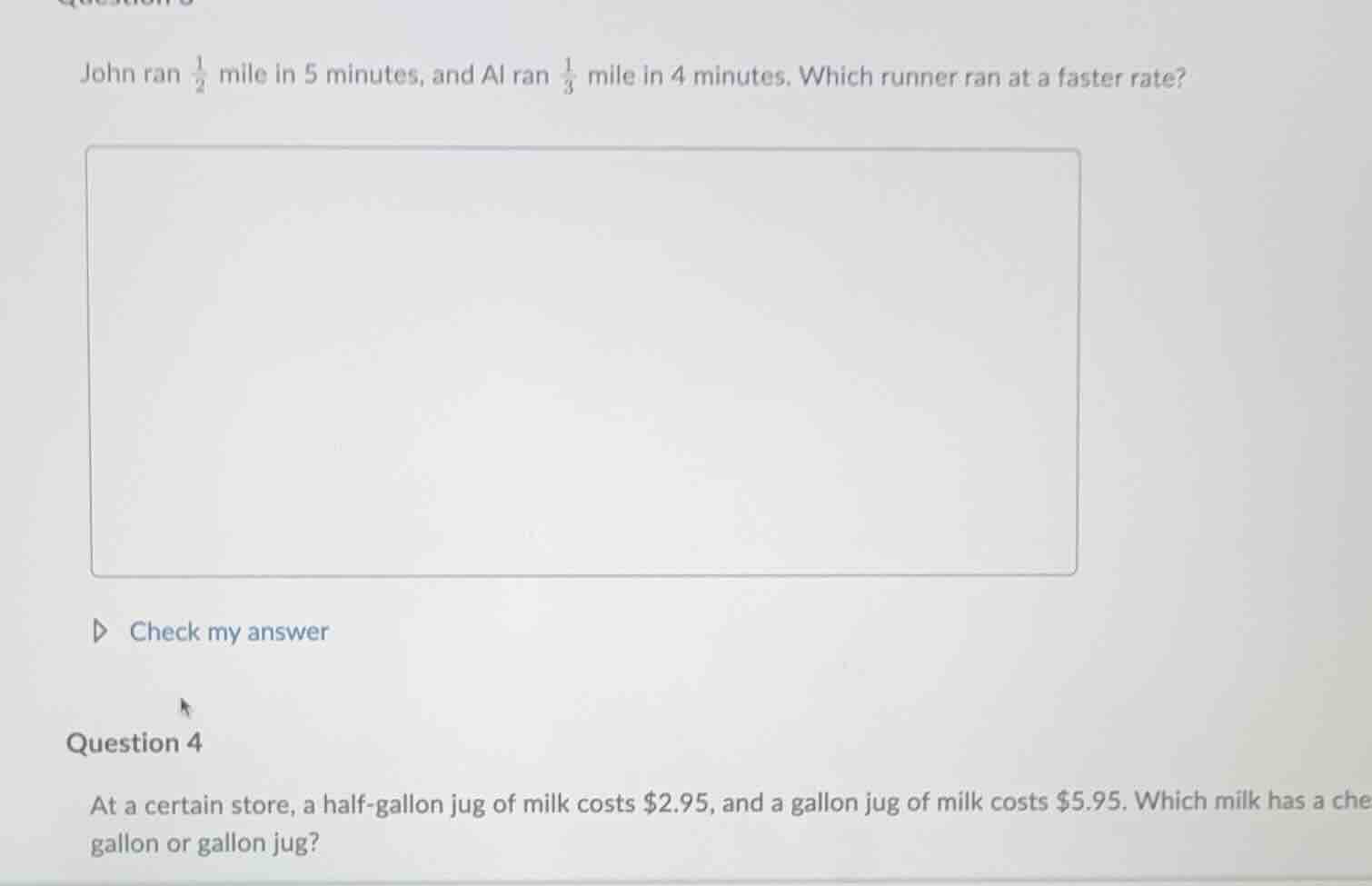 john ran \\(\\frac{1}{2}\\) mile in 5 minutes, and al ran \\(\\frac{1}{…