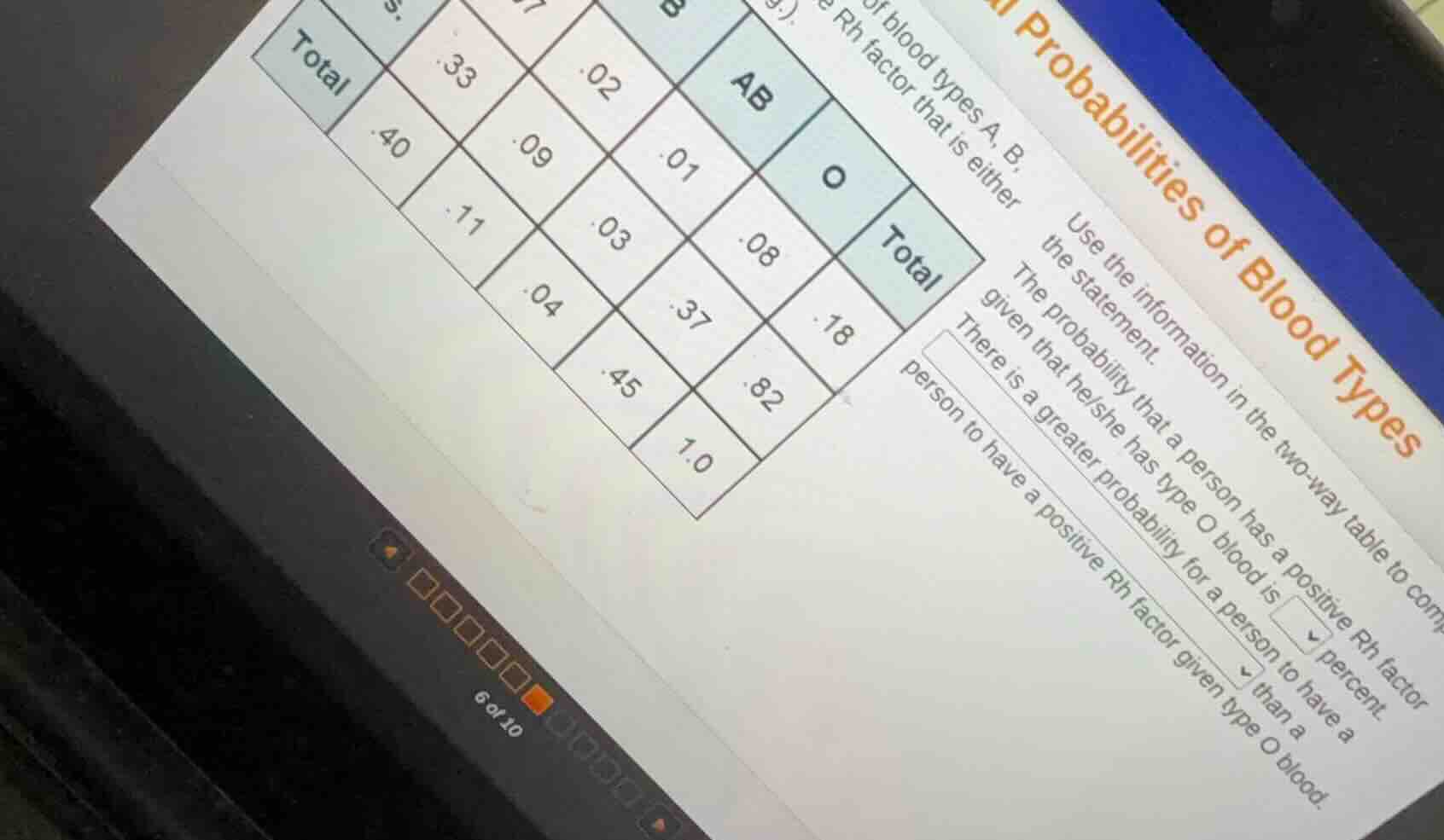 probabilities of blood types of blood types a, b, e rh factor that is e…