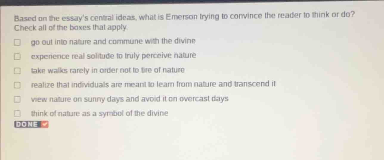 based on the essays central ideas, what is emerson trying to convince t…