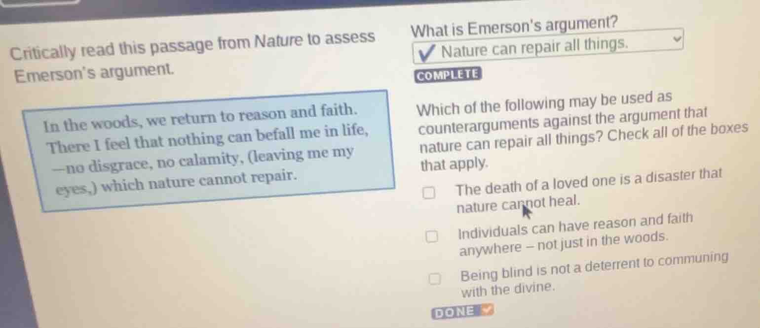 critically read this passage from nature to assess emerson’s argument. …