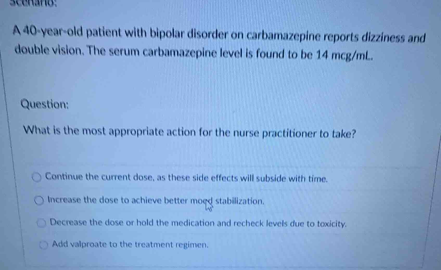 scenario: a 40-year-old patient with bipolar disorder on carbamazepine …