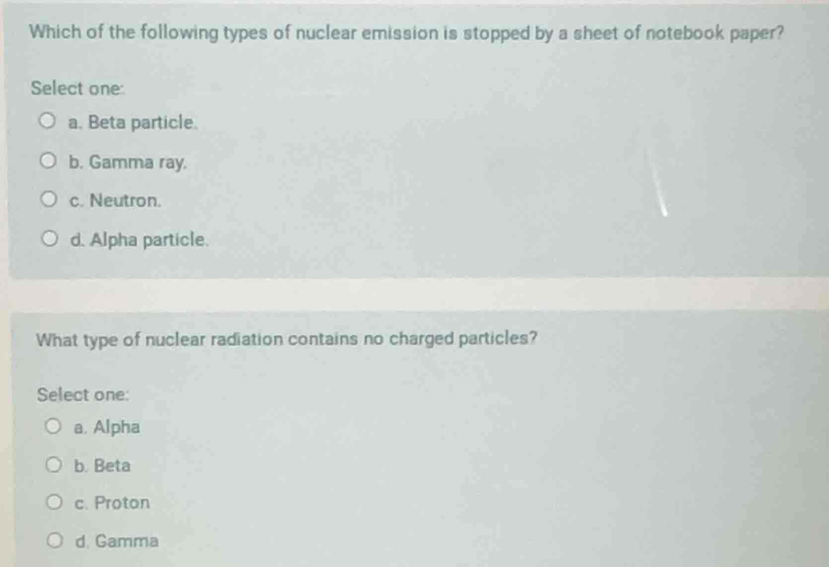 which of the following types of nuclear emission is stopped by a sheet …
