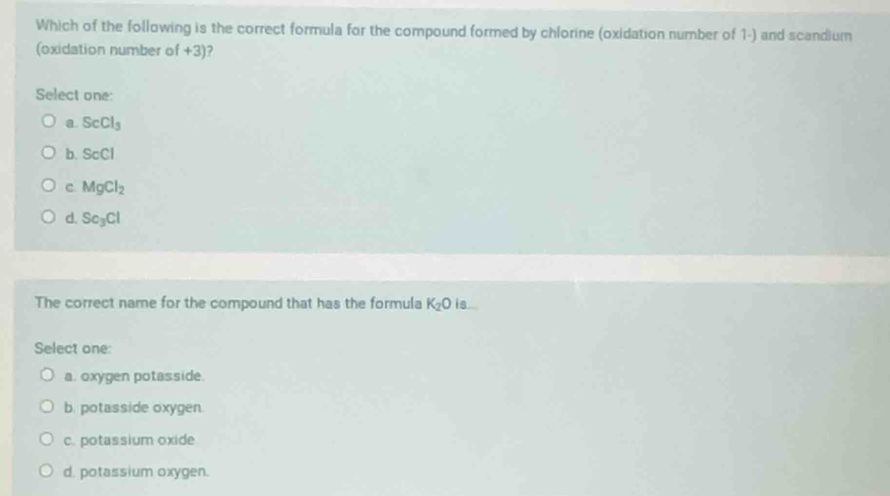 which of the following is the correct formula for the compound formed b…