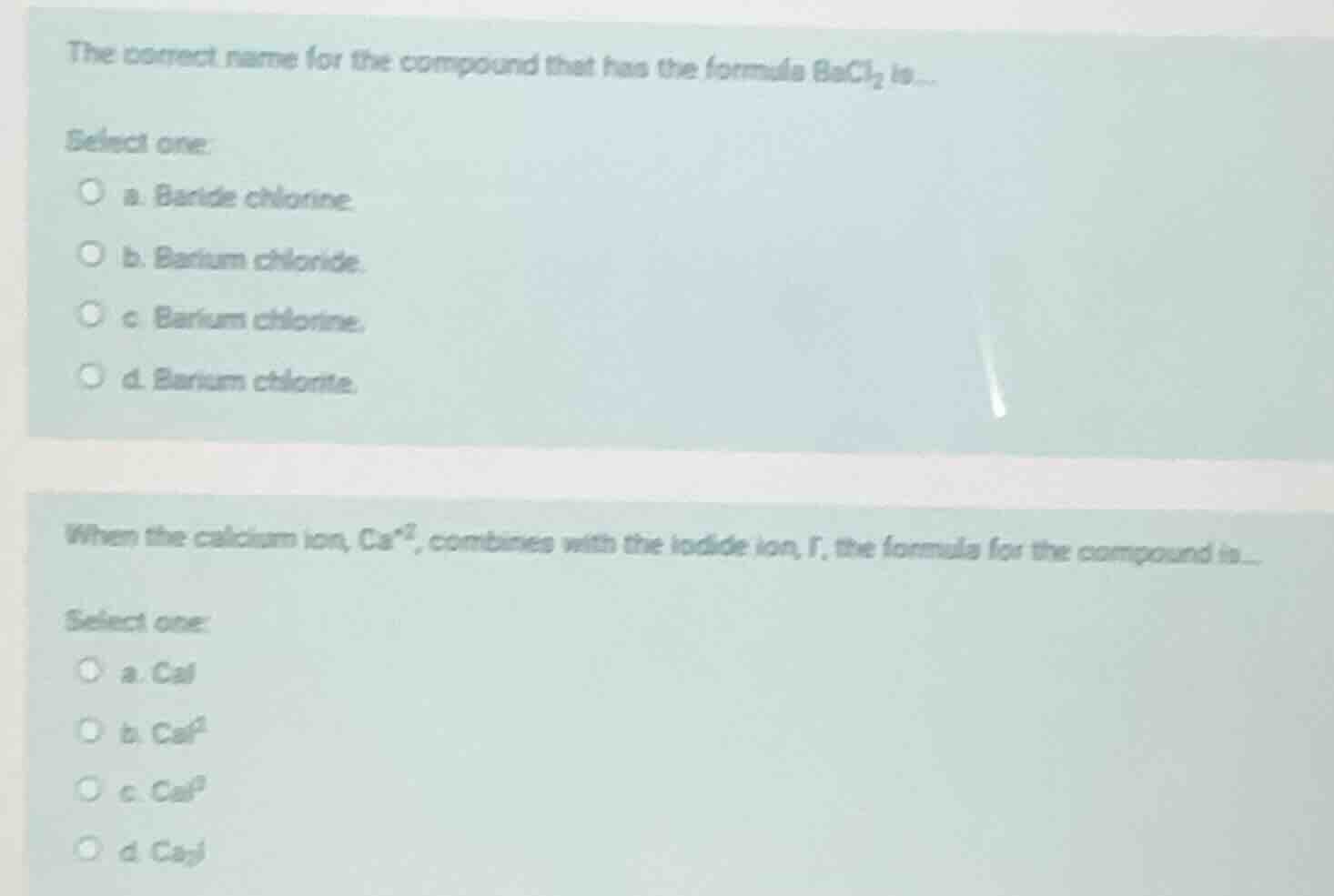 the correct name for the compound that has the formula bacl₂ is... sele…