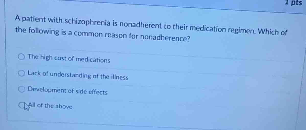 a patient with schizophrenia is nonadherent to their medication regimen…