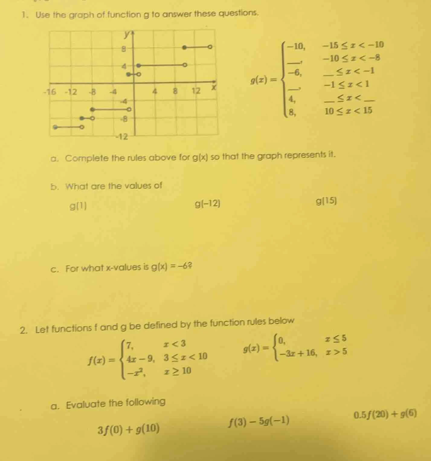 1. use the graph of function g to answer these questions. a. complete t…