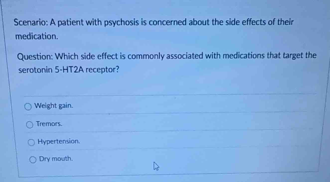 scenario: a patient with psychosis is concerned about the side effects …