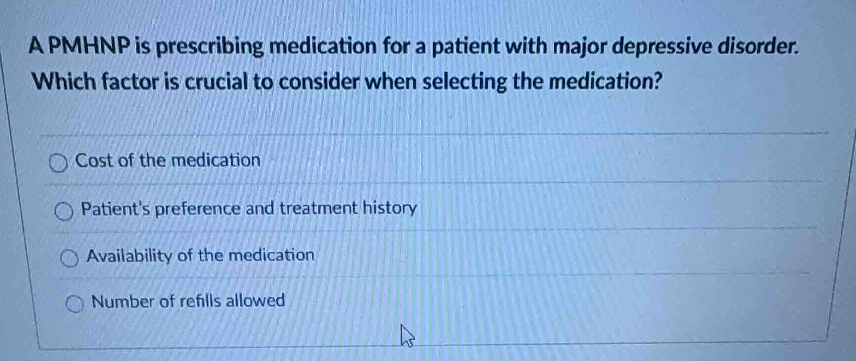 a pmhnp is prescribing medication for a patient with major depressive d…