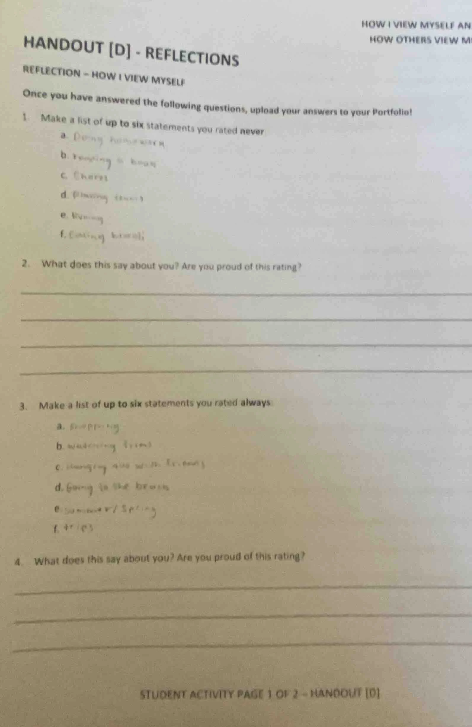 handout d - reflections reflection - how i view myself once you have an…