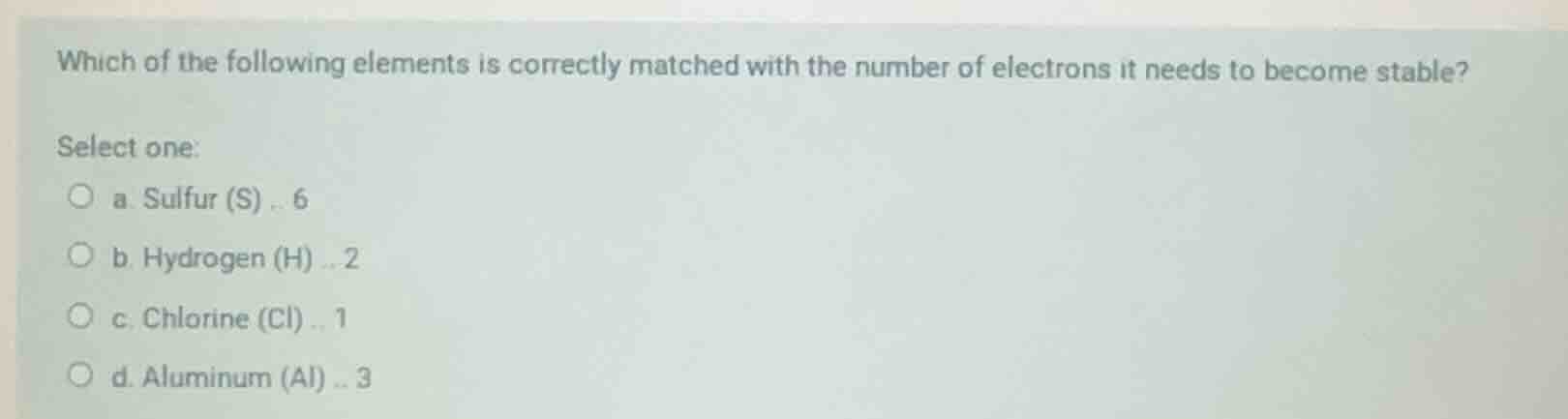 which of the following elements is correctly matched with the number of…