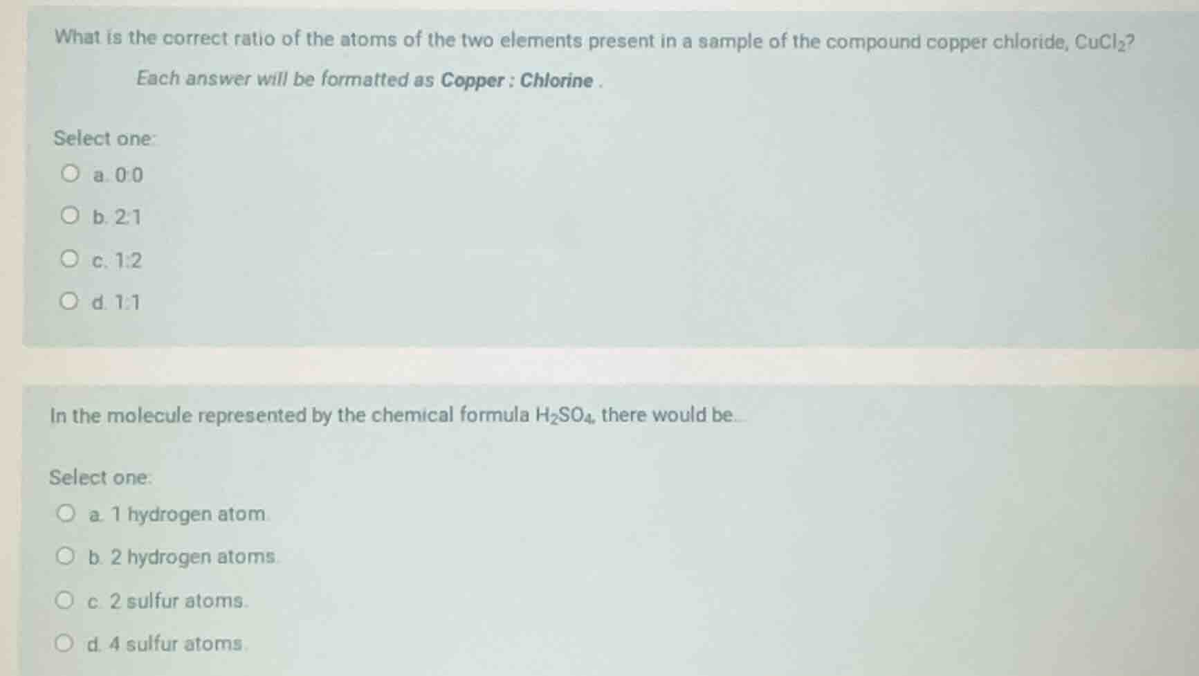 what is the correct ratio of the atoms of the two elements present in a…