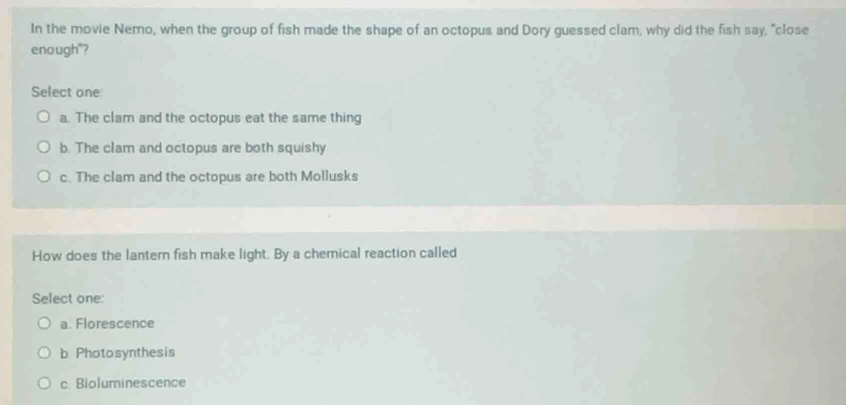 in the movie nemo, when the group of fish made the shape of an octopus …