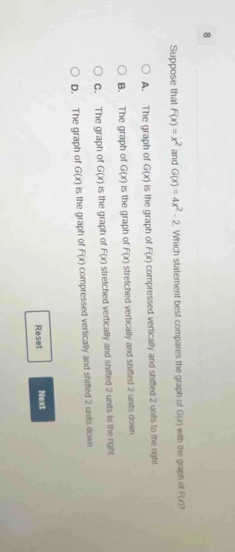 suppose that ( f(x) = x^2 ) and ( g(x) = 4x^2 - 2 ). which statement be…