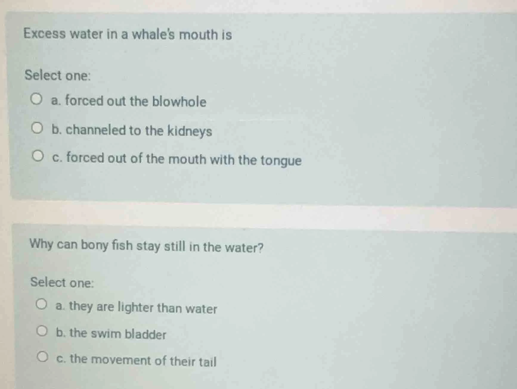 excess water in a whales mouth is select one: a. forced out the blowhol…