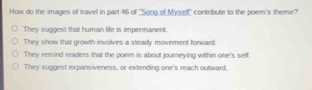 how do the images of travel in part 46 of \song of myself\ contribute t…
