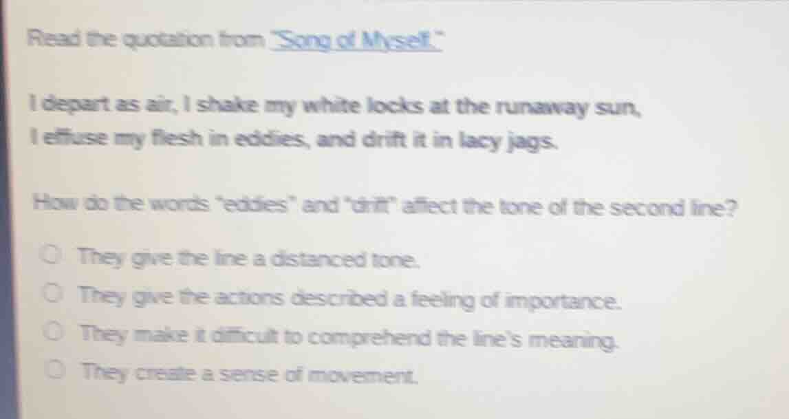 read the quotation from \song of myself.\ i depart as air, i shake my w…