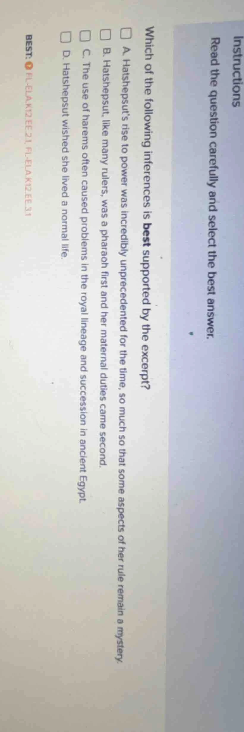 instructions read the question carefully and select the best answer. wh…