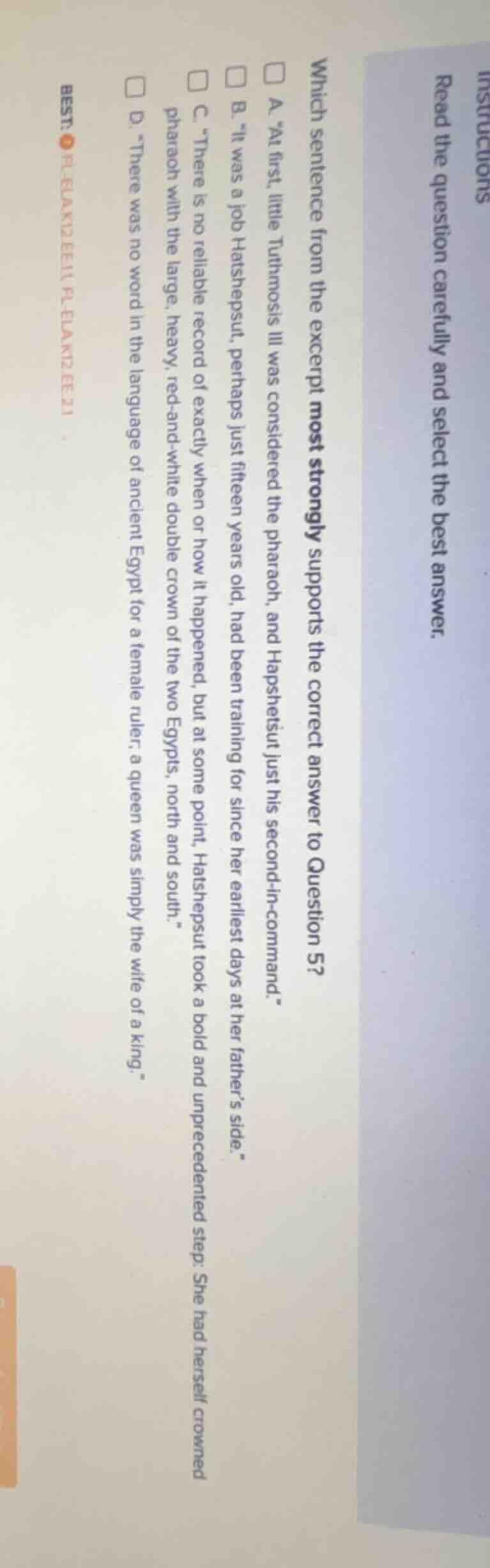 instructions read the question carefully and select the best answer. wh…