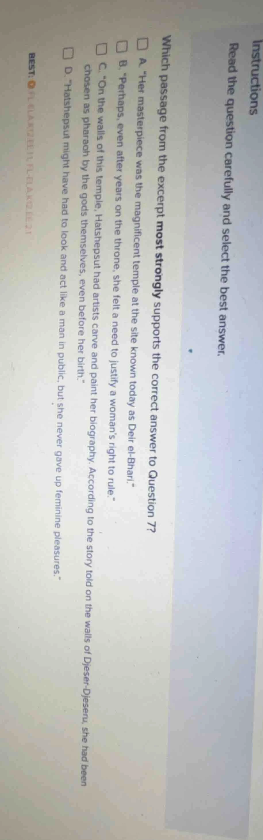 instructions read the question carefully and select the best answer. wh…