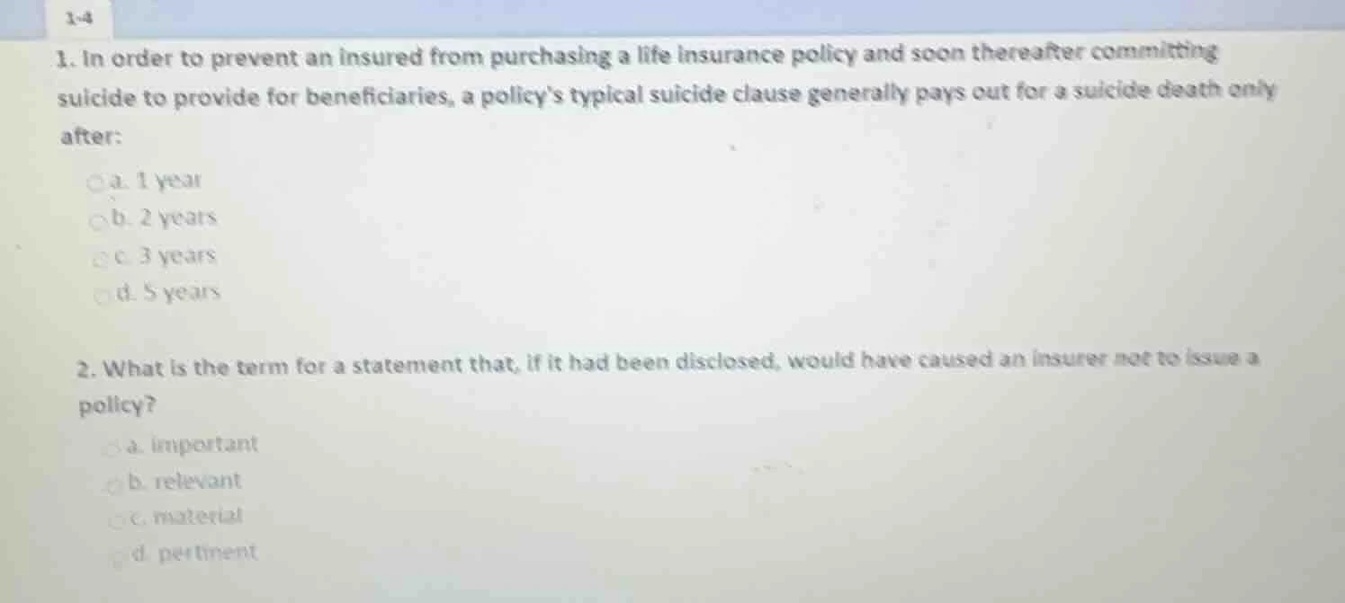 1-4 1. in order to prevent an insured from purchasing a life insurance …