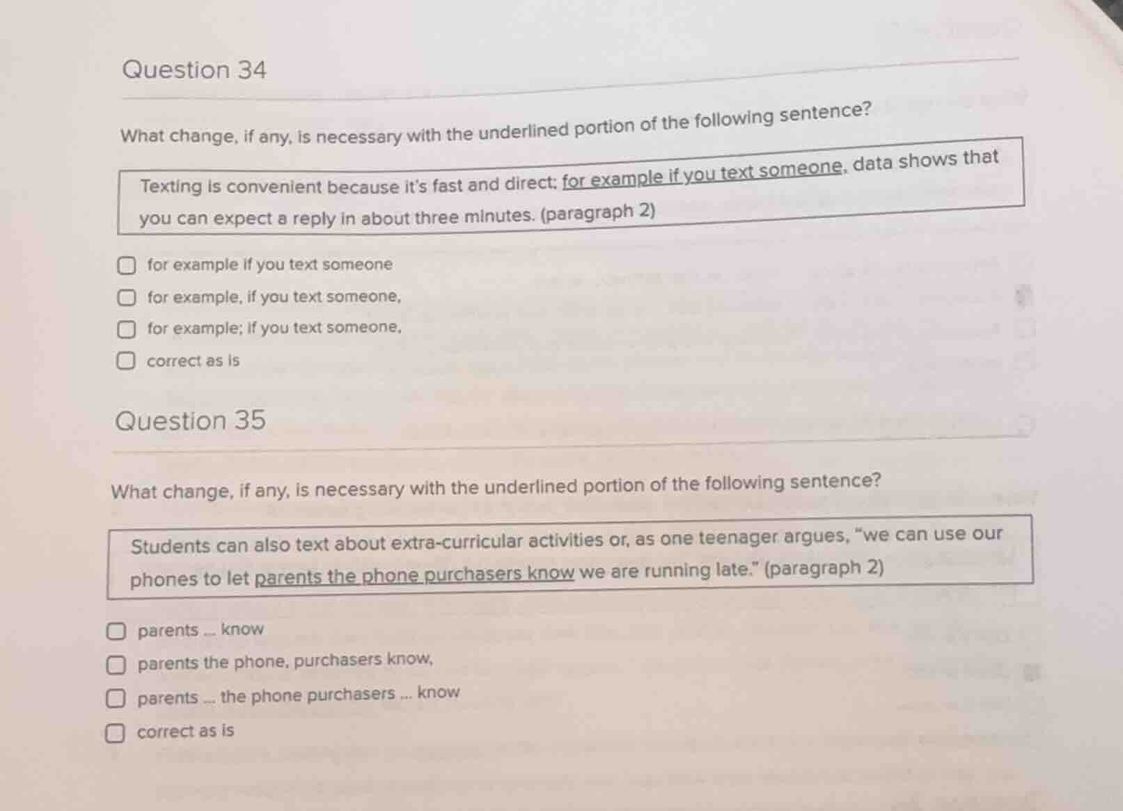 question 34 what change, if any, is necessary with the underlined porti…
