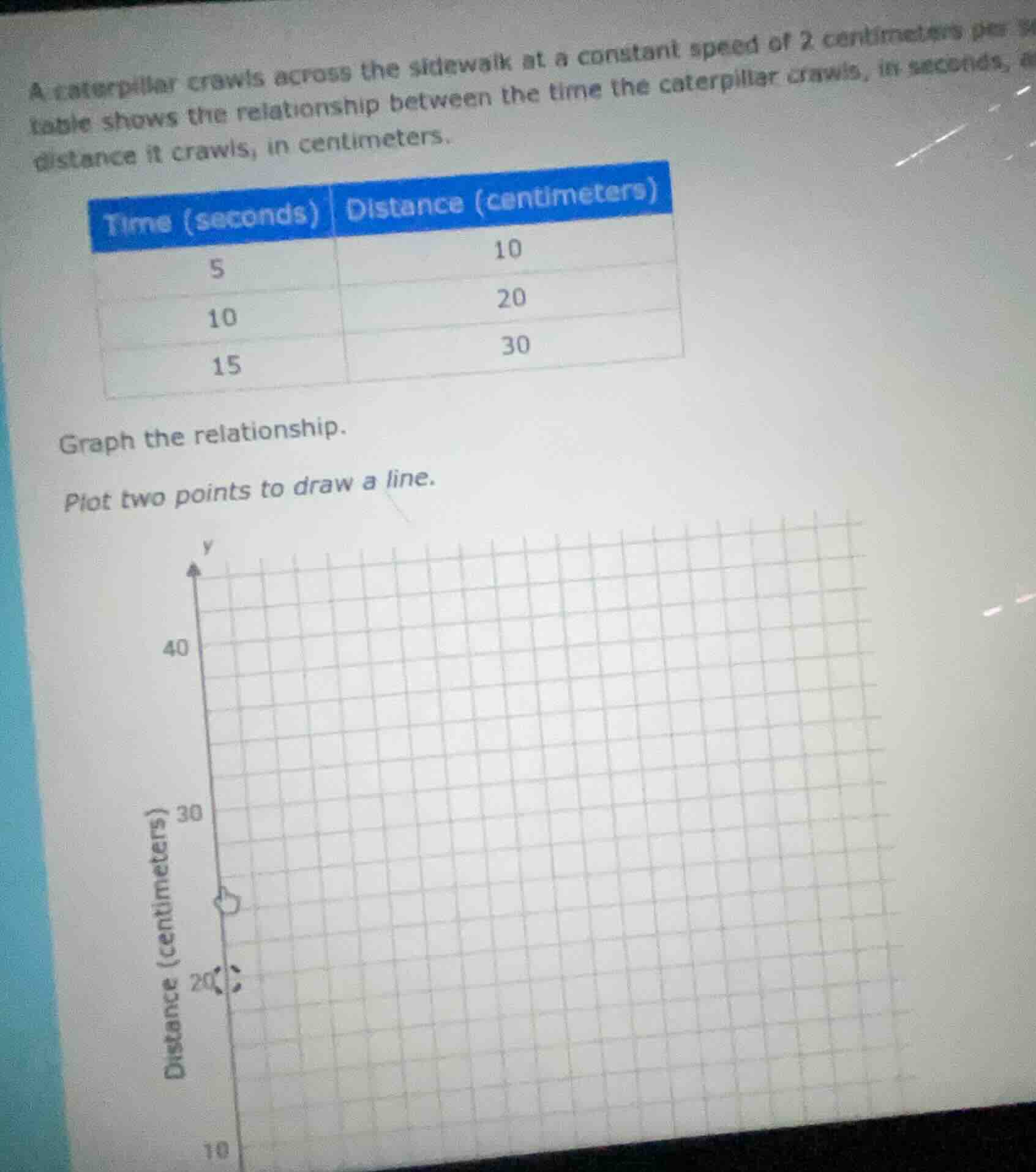 a caterpillar crawls across the sidewalk at a constant speed of 2 centi…