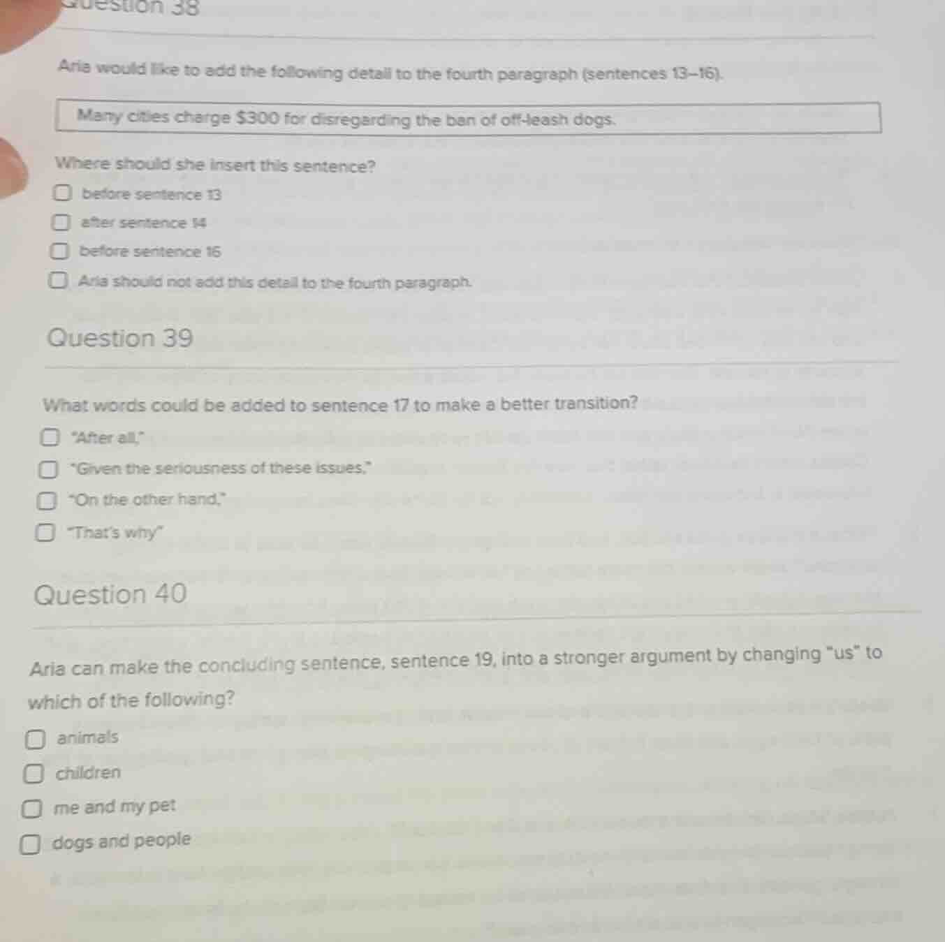 question 38 aria would like to add the following detail to the fourth p…