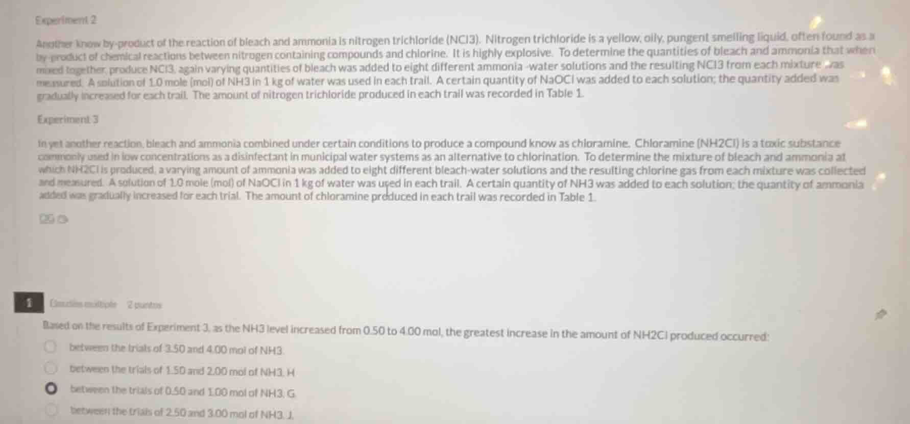 experiment 2 another know by - product of the reaction of bleach and am…