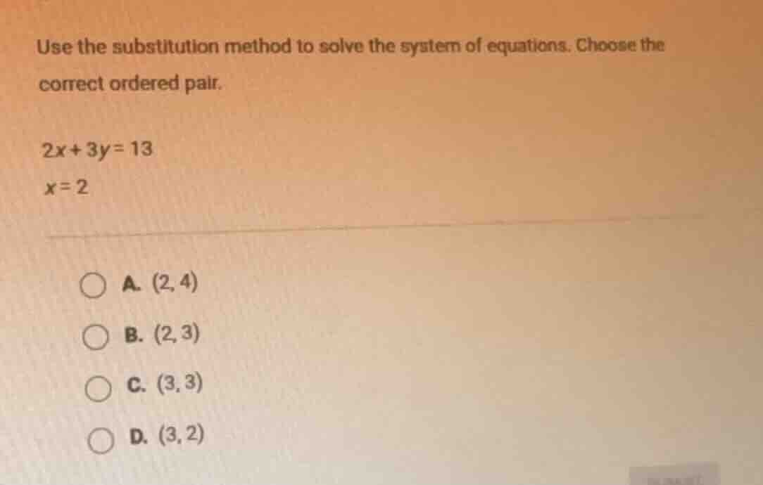 use the substitution method to solve the system of equations. choose th…