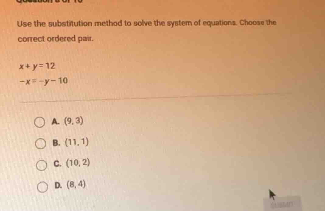 use the substitution method to solve the system of equations. choose th…