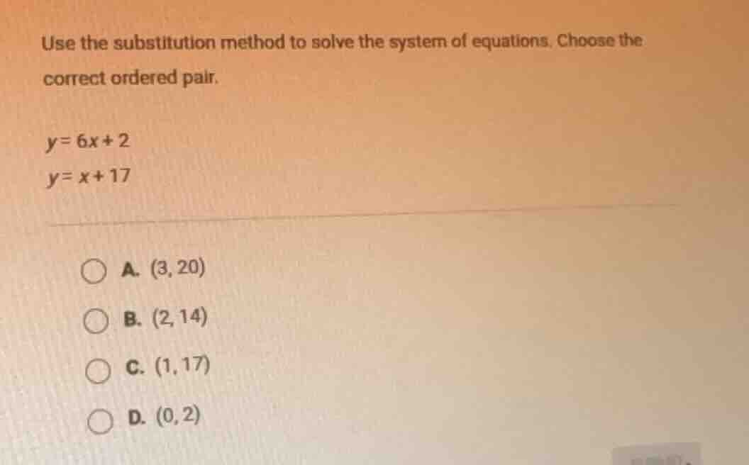 use the substitution method to solve the system of equations. choose th…