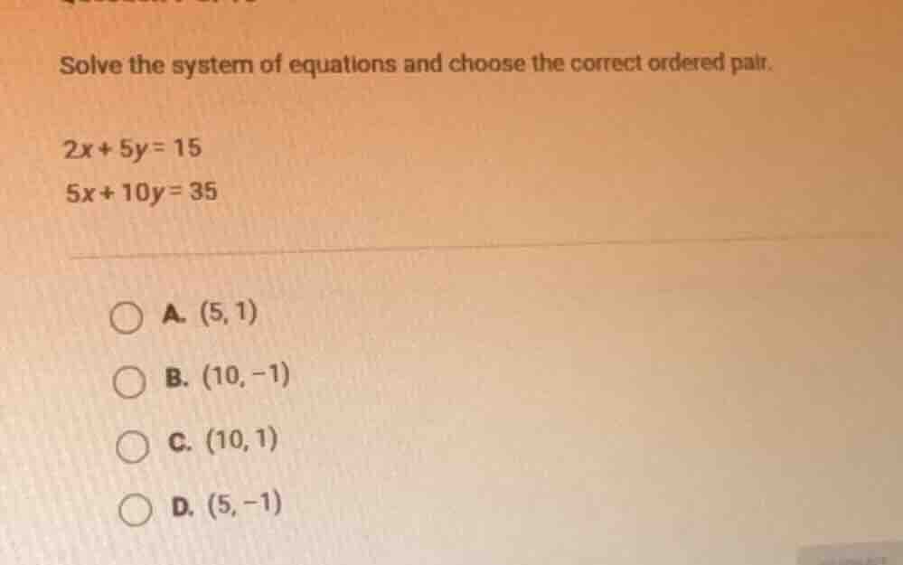 solve the system of equations and choose the correct ordered pair. 2x +…