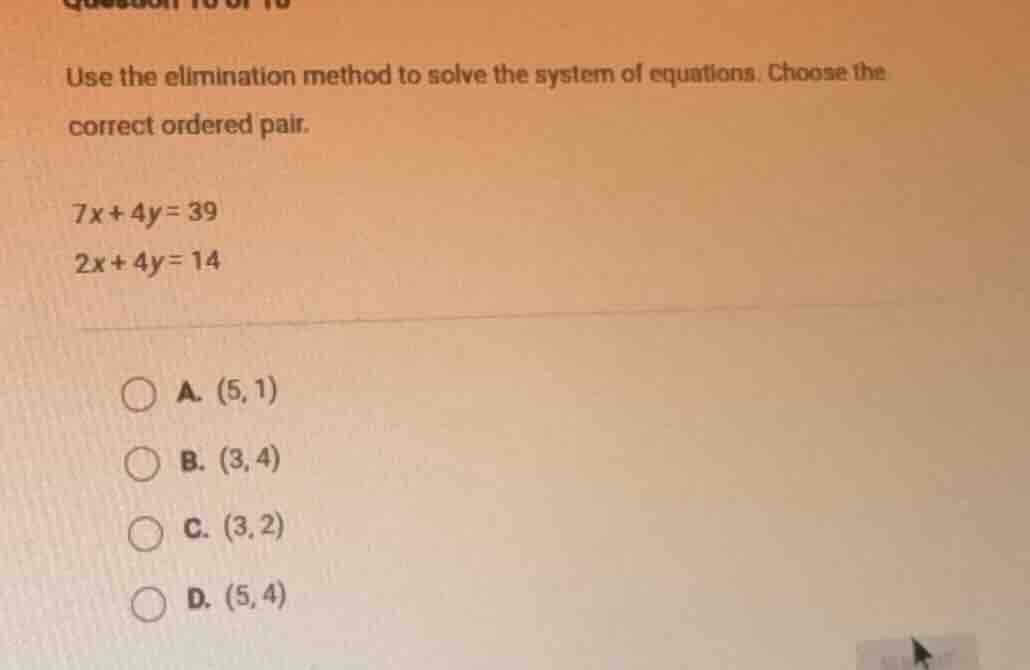 use the elimination method to solve the system of equations. choose the…