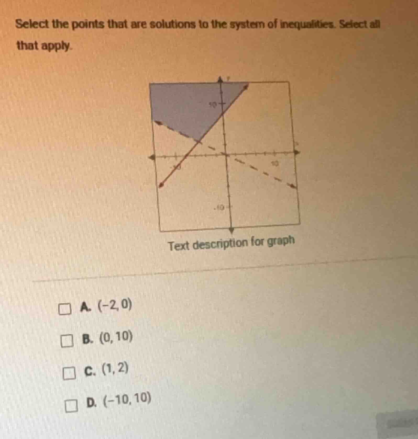 select the points that are solutions to the system of inequalities. sel…