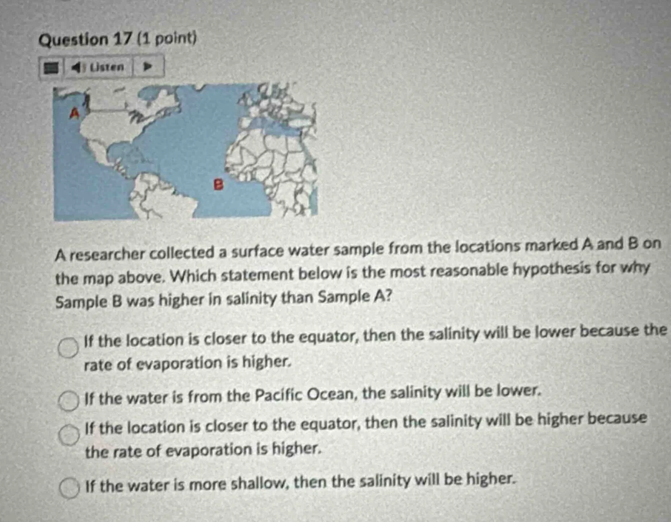 question 17 (1 point) listen a researcher collected a surface water sam…