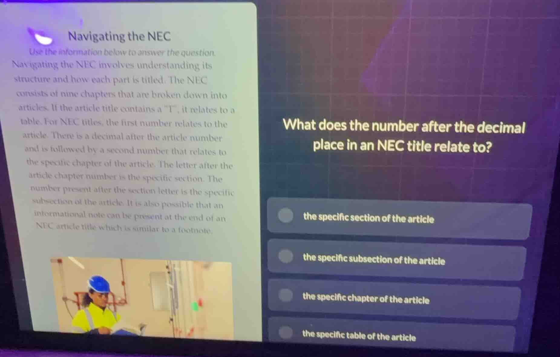 navigating the nec use the information below to answer the question. na…