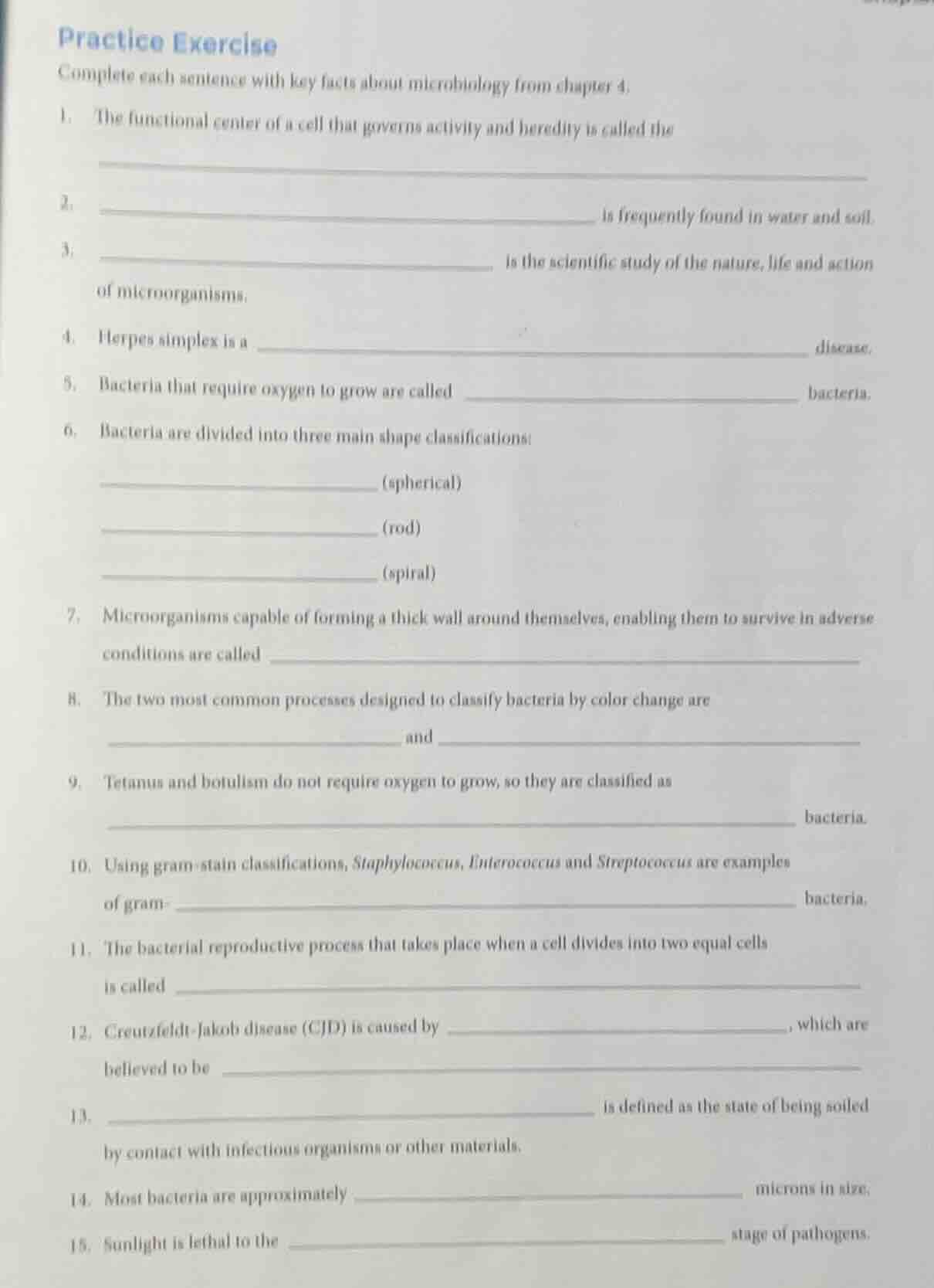 practice exercise complete each sentence with key facts about microbiol…