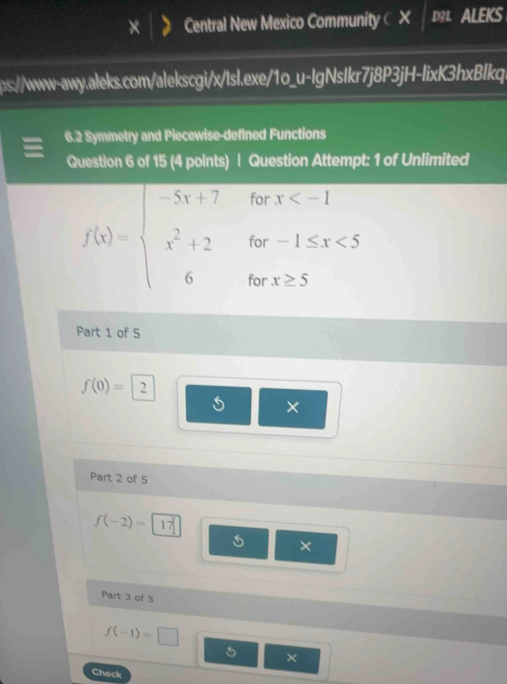 6.2 symmetry and piecewise - defined functions question 6 of 15 (4 poin…