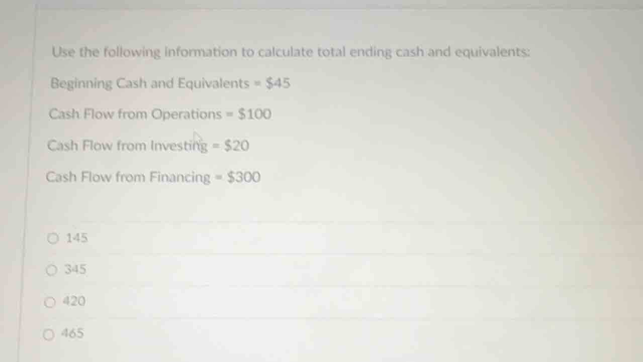 use the following information to calculate total ending cash and equiva…