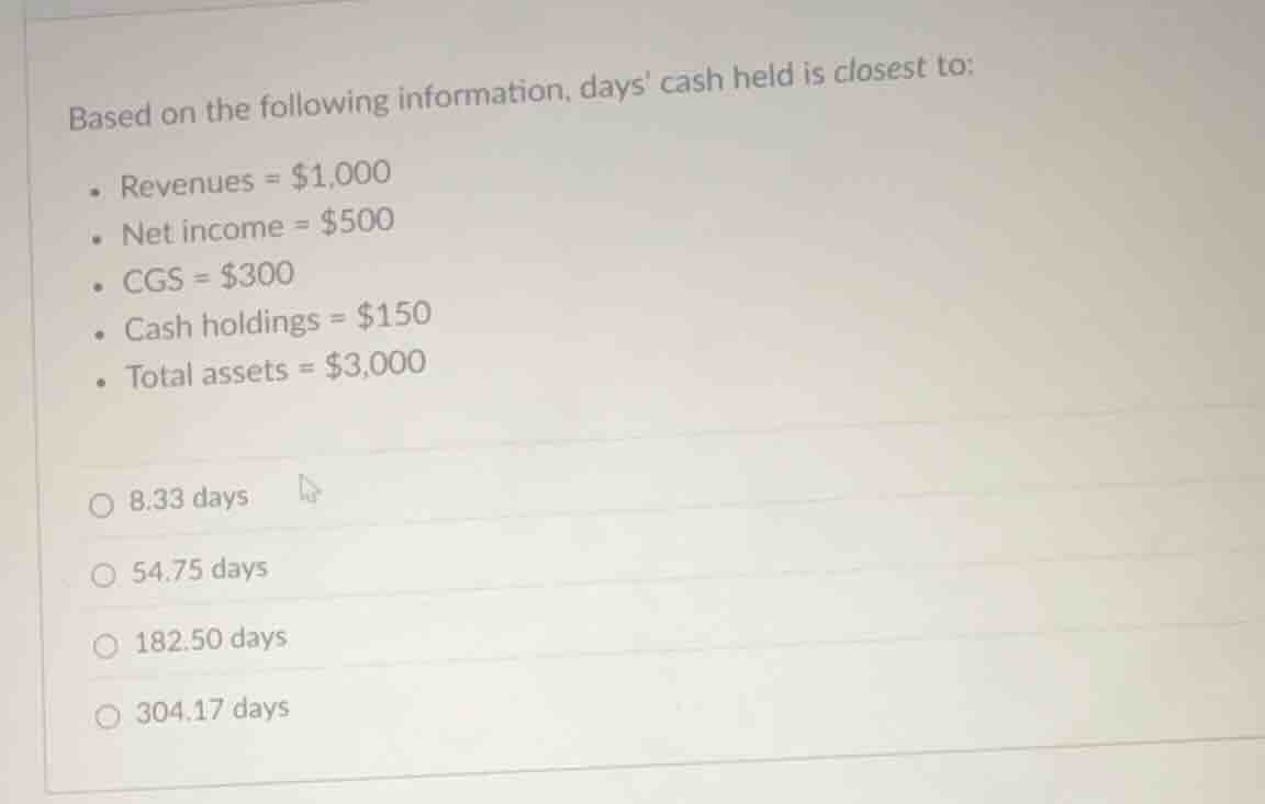 based on the following information, days cash held is closest to: - rev…