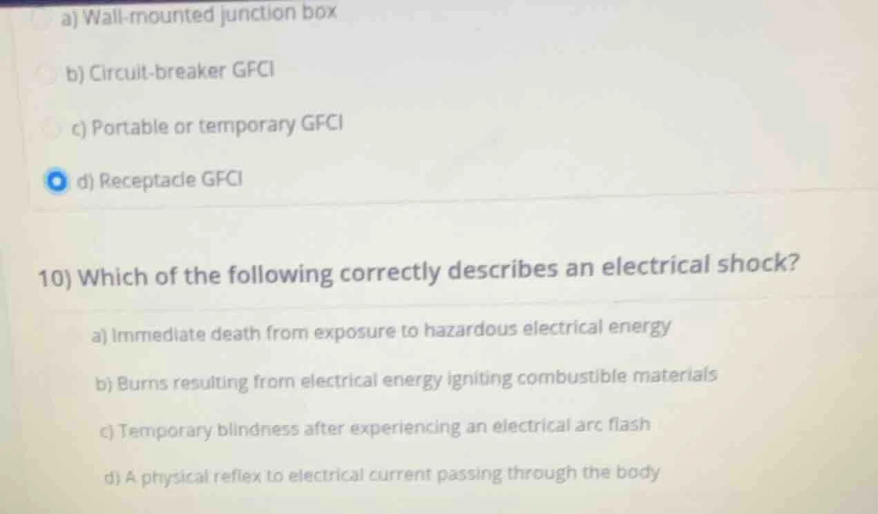 a) wall - mounted junction box b) circuit - breaker gfci c) portable or…