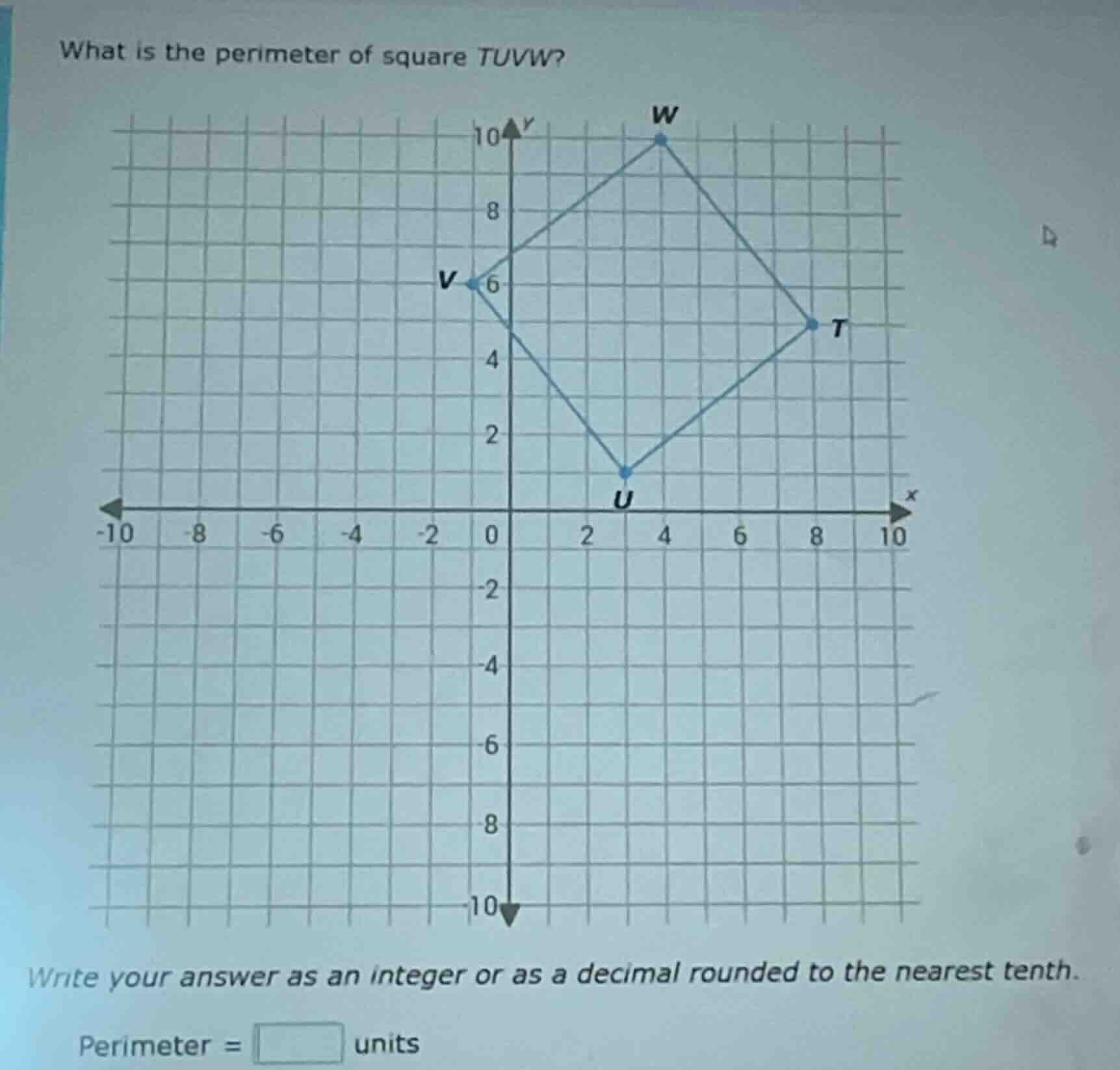 what is the perimeter of square tuvw? write your answer as an integer o…