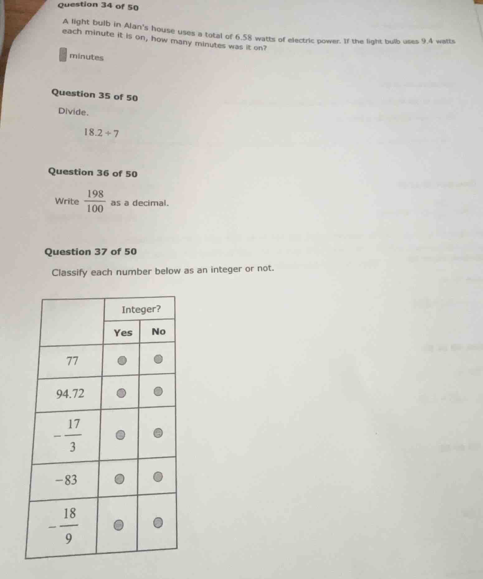 question 34 of 50 a light bulb in alans house uses a total of 6.58 watt…