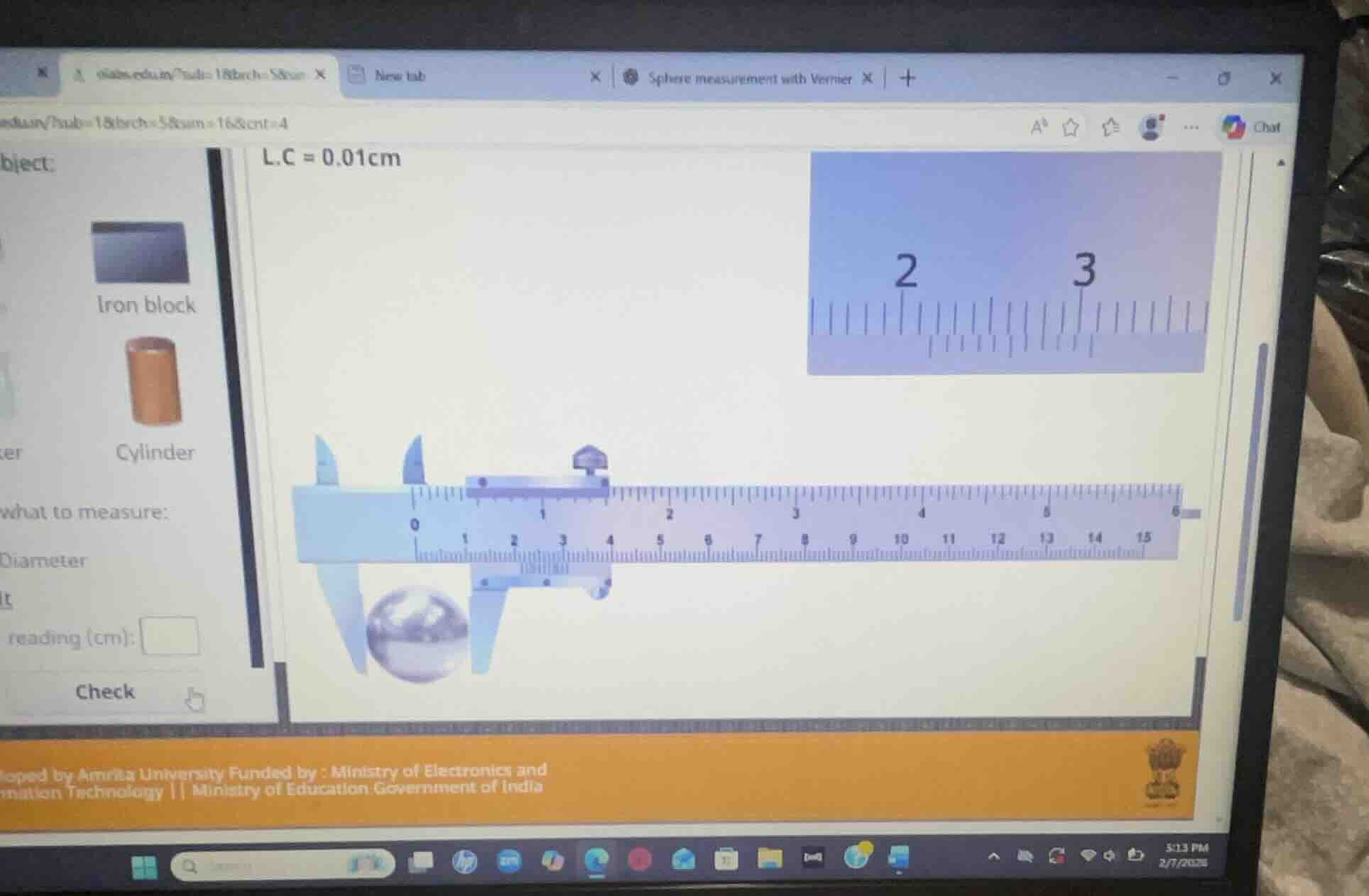 l.c = 0.01cm object: iron block cylinder what to measure: diameter lt r…
