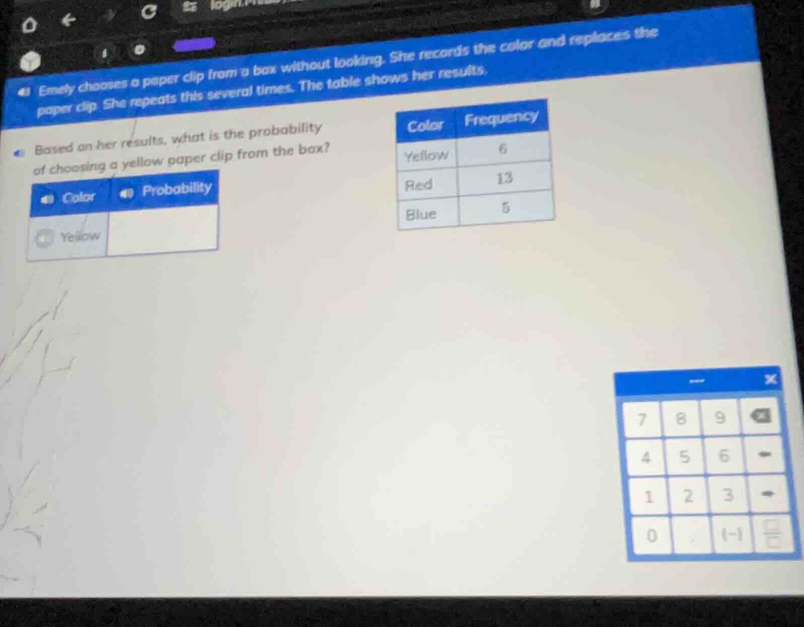 emily chooses a paper clip from a box without looking. she records the …