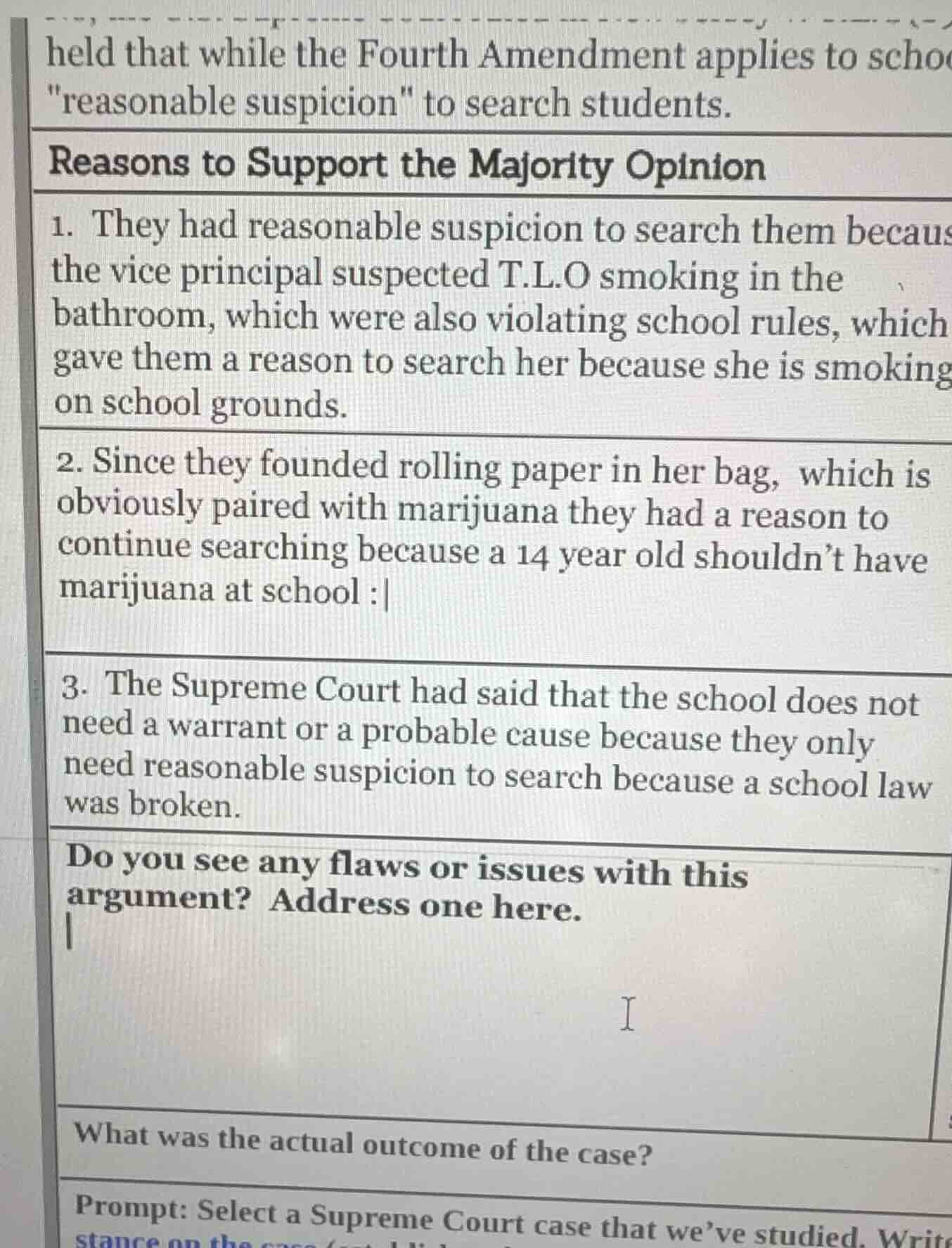 held that while the fourth amendment applies to schoo easonable suspici…