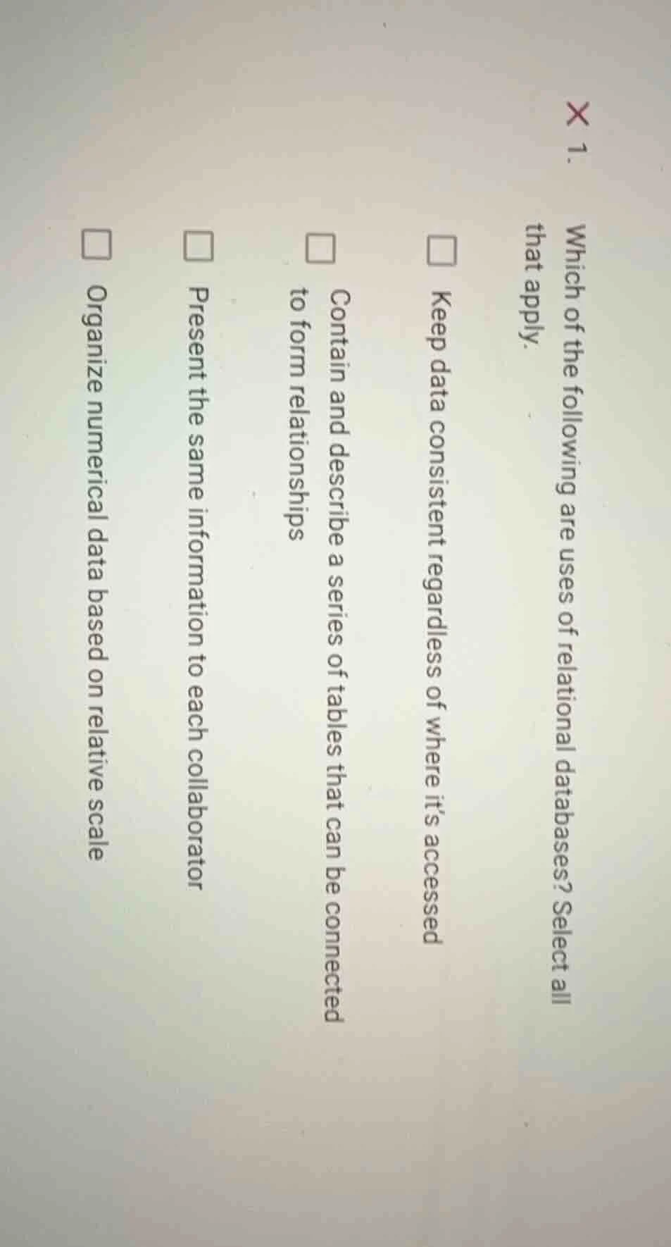 1. which of the following are uses of relational databases? select all …
