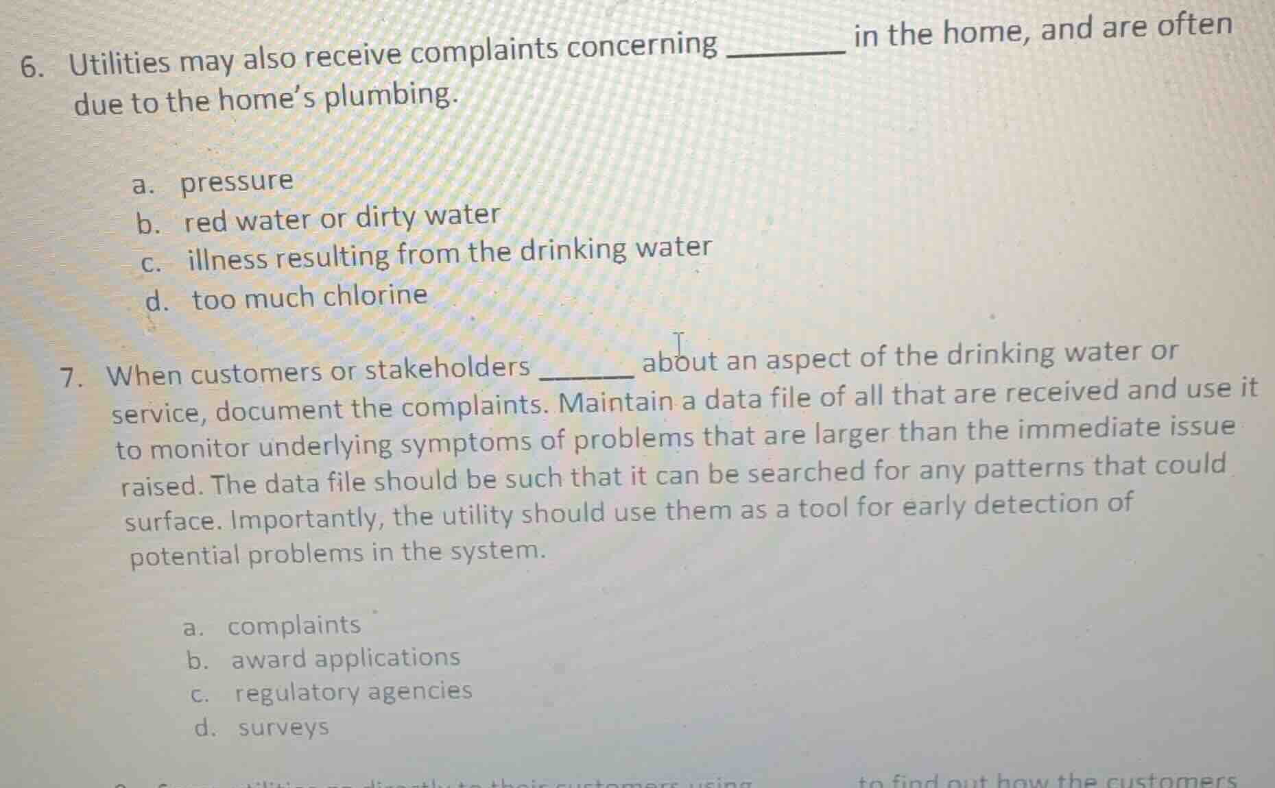 6. utilities may also receive complaints concerning ______ in the home,…